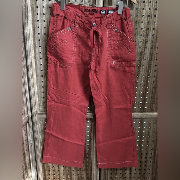 Miss Me Pants - EUC MISS ME cargo linen wide leg silver embroidery pants red/orange trousers